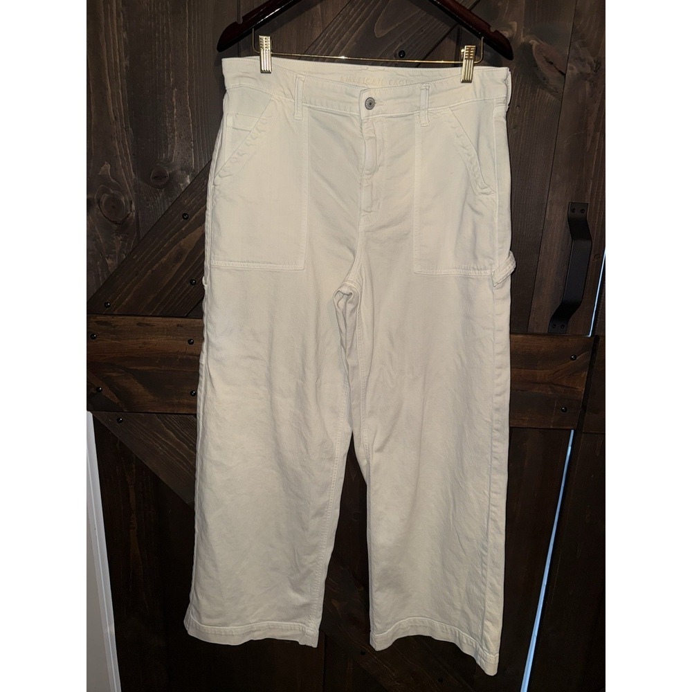American Eagle AE Women's 14 Super High Rise Baggy Wide Leg Pant Stretch Cream